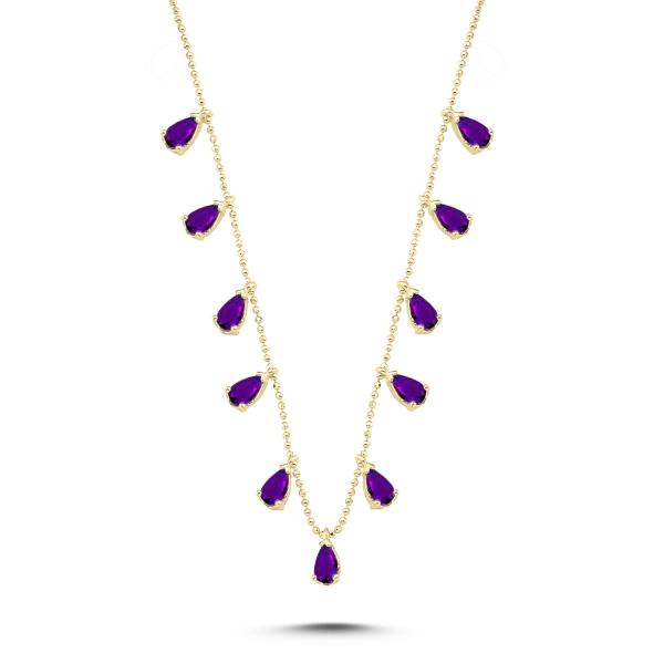 Purple dangle choker necklace in sterling silver - Zehrai