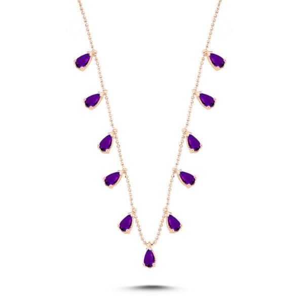 Purple dangle choker necklace in sterling silver