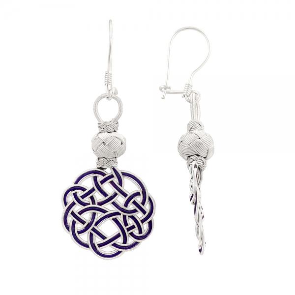 Purple kazaz Turkish love knot earrings in pure silver - Zehrai