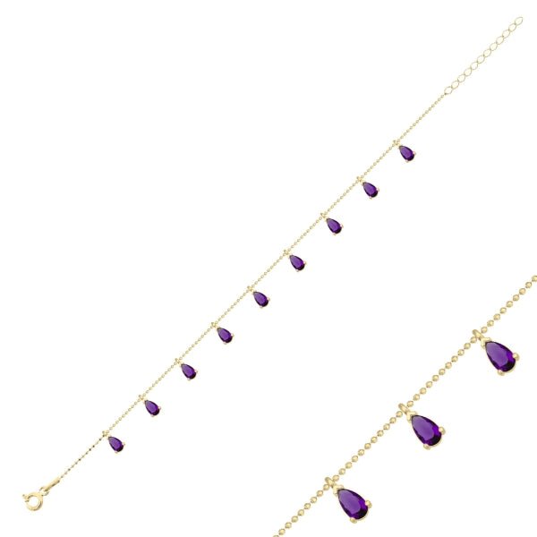 Purple Teardrop Dangle Bracelet In Sterling Silver - Zehrai