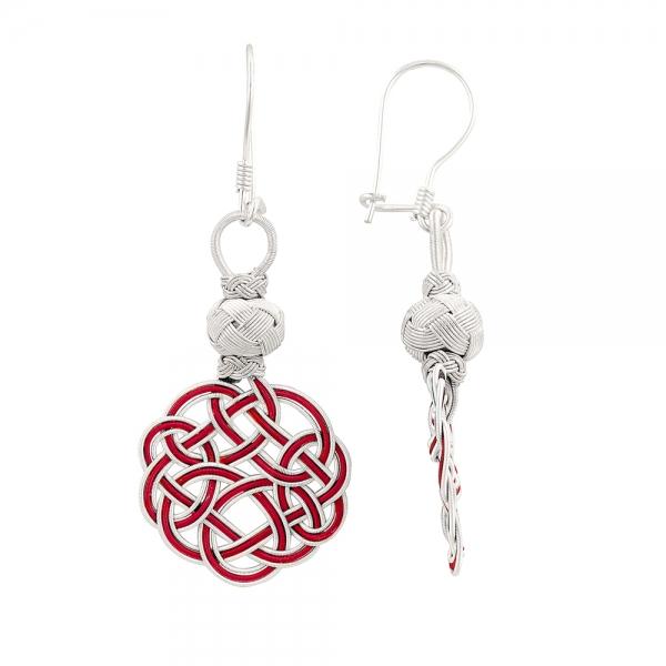 Red Kazaz Turkish love knot earrings in pure silver - Zehrai