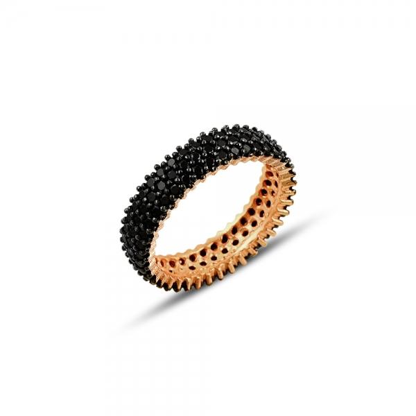 Rose gold plated 3 line black eternity ring in sterling silver - Zehrai