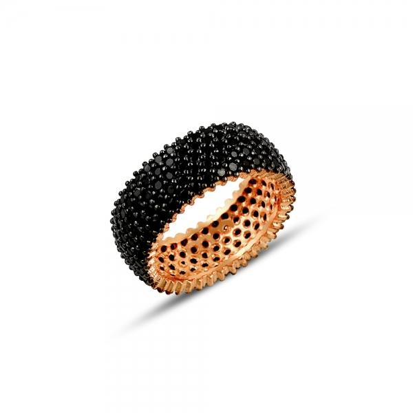 Rose gold plated Black eternity ring in sterling silver - Zehrai