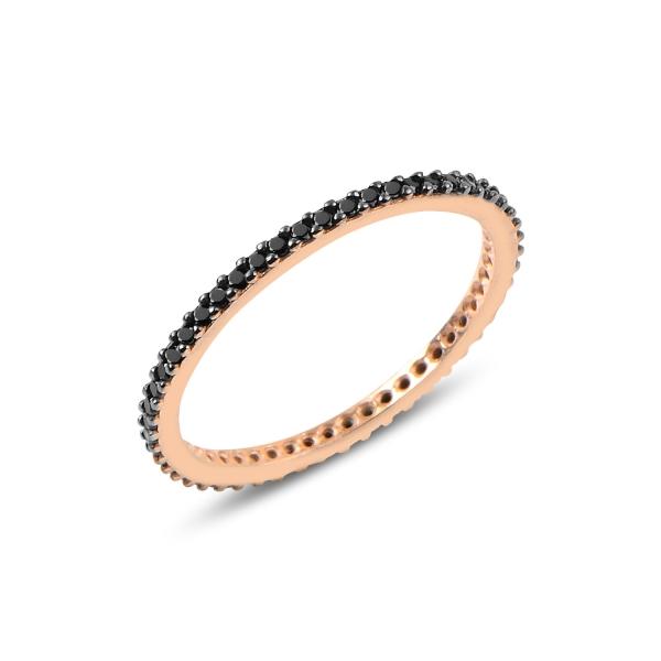 Rose gold plated Single line black eternity ring in sterling silver - Zehrai
