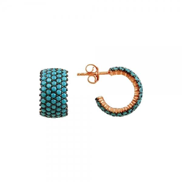 Rose gold plated turquoise eternity earrings in sterling silver - Zehrai