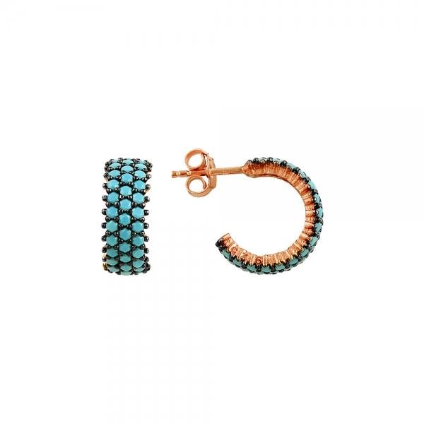 Rose gold plated Turquoise eternity hoop earrings in sterling silver - Zehrai