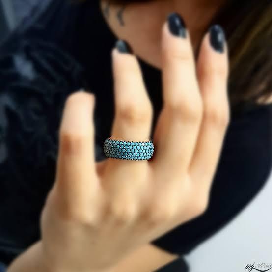 Rose gold plated Turquoise Eternity ring in sterling silver - Zehrai