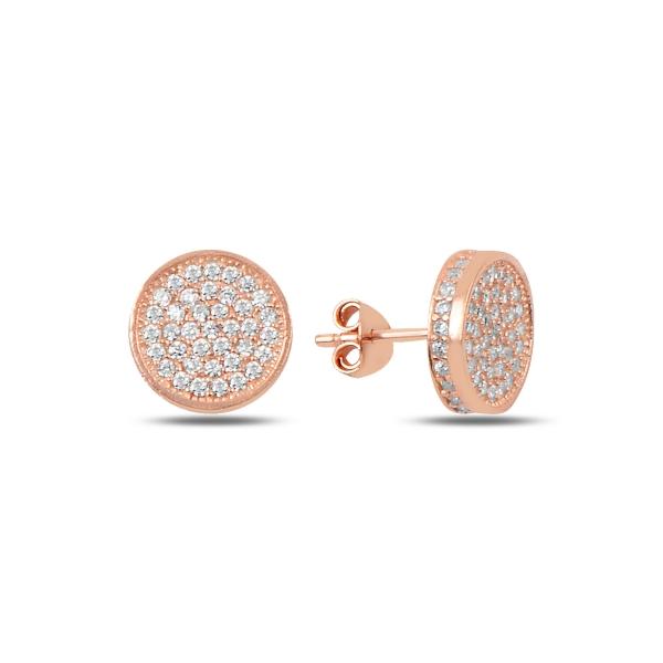 Round 3D Stud Earrings With CZ In Sterling Silver - Zehrai