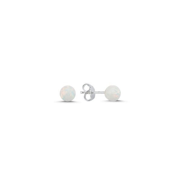 Round created white opal stud earrings in sterling silver - Zehrai