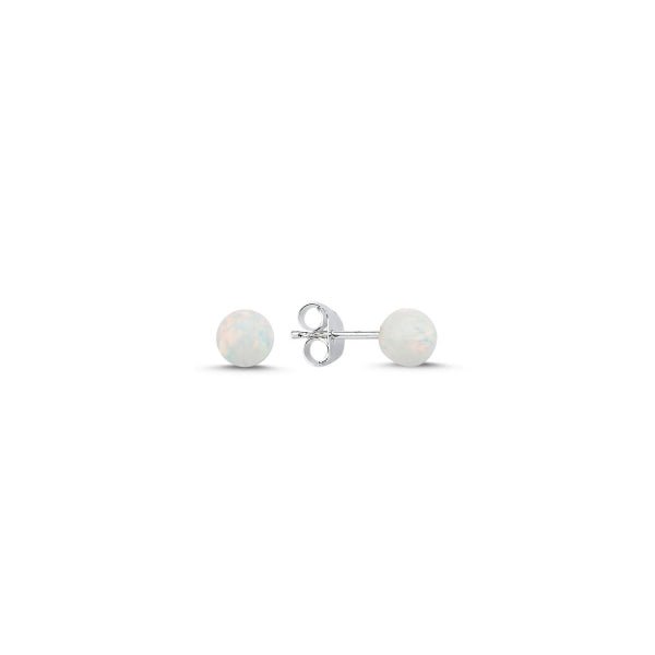 Round created white opal stud earrings in sterling silver - Zehrai