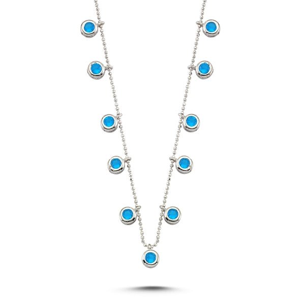 Round Cut Aquamarine Dangle Choker Necklace in Sterling Silver - Zehrai