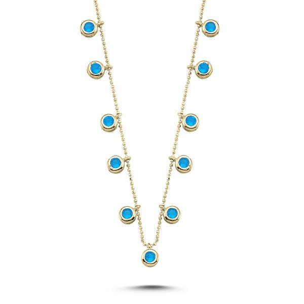 Round Cut Aquamarine Dangle Choker Necklace in Sterling Silver - Zehrai