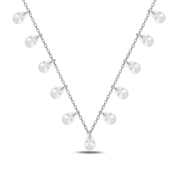 Get Round Cut Dangle Choker Necklace in Sterling Silver