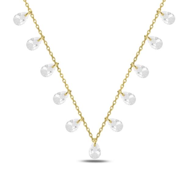 Round cut dangle choker necklace in sterling silver - Zehrai