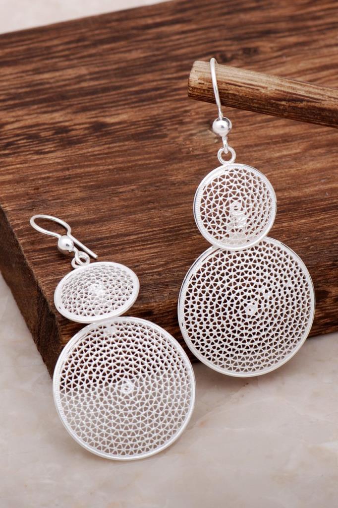 Round drop filigree earrings in sterling silver - Zehrai