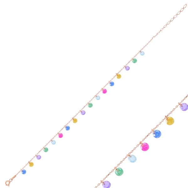 Round Multi Colour Dangle Anklet With CZ In Sterling Silver - Zehrai