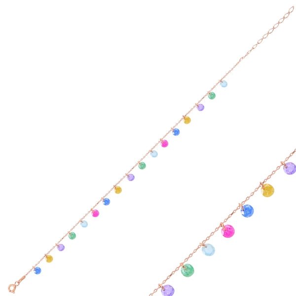 Round Multicolour Dangle Bracelet in Sterling Silver - Zehrai