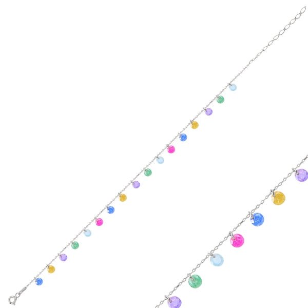 Round Multicolour Dangle Bracelet in Sterling Silver