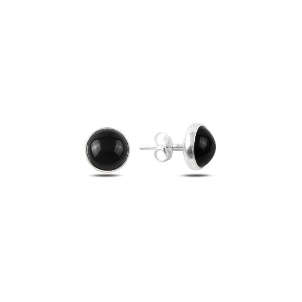 Round natural black onyx stud earrings in sterling silver - Zehrai