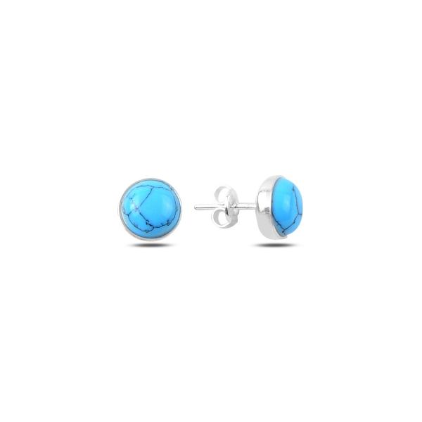 Round natural turquoise stud earrings in sterling silver - Zehrai