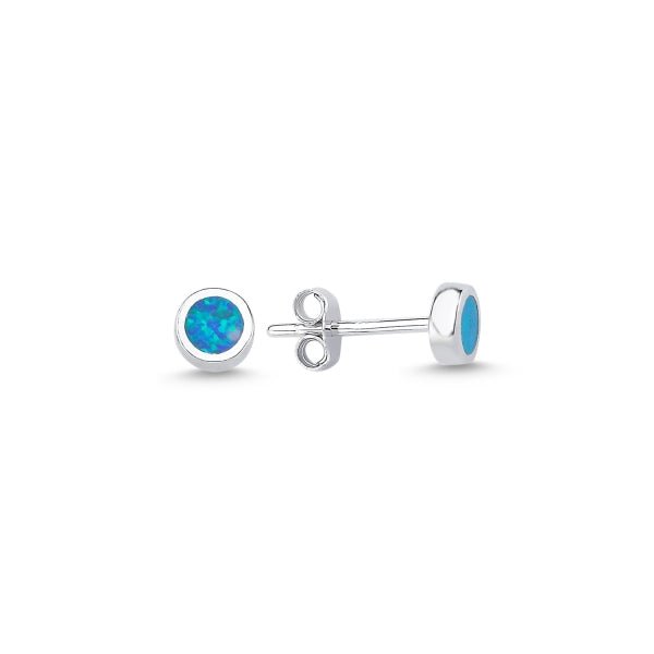 Round opal stud earrings in sterling silver - Zehrai