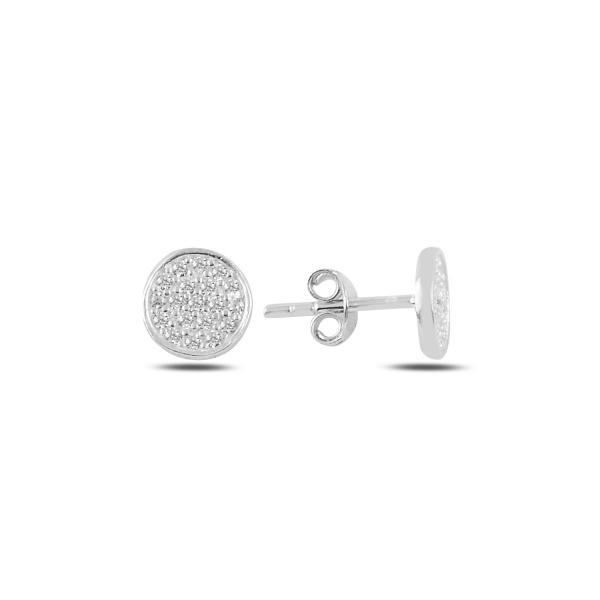 Round stud earrings with cubic zirconia in sterling silver - Zehrai