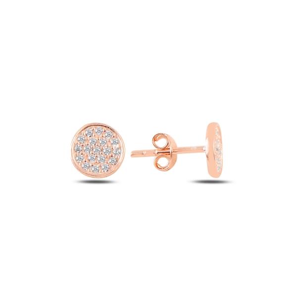 Round stud earrings with cubic zirconia in sterling silver - Zehrai