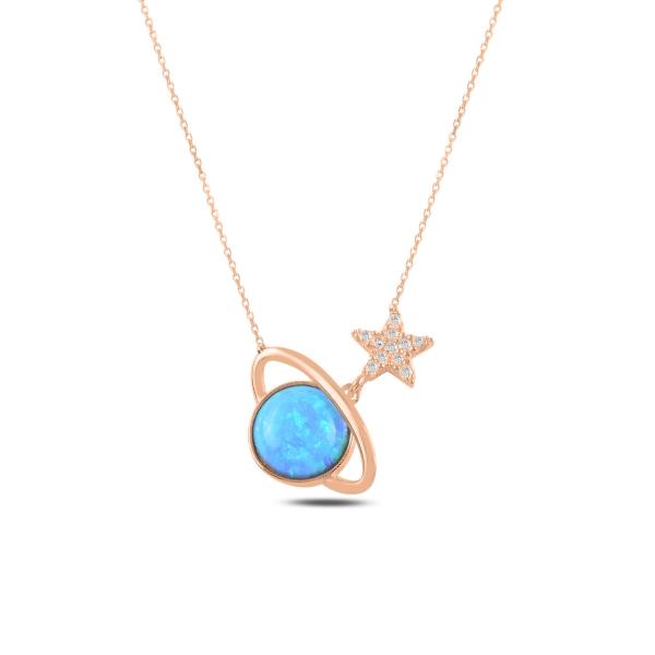 Saturn And Star Necklace With Created Opal in Sterling Silver - Zehrai