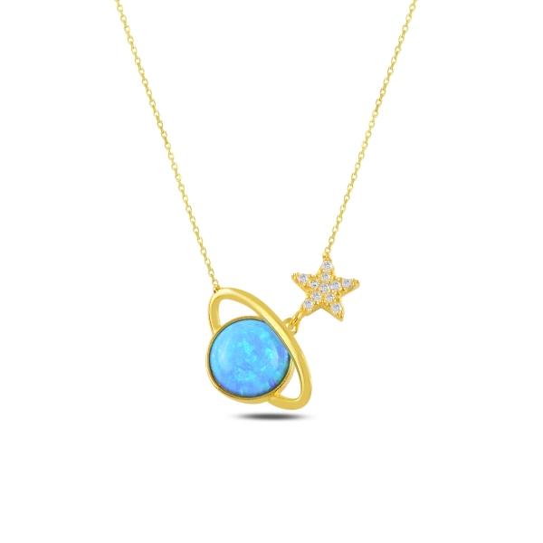 Saturn And Star Necklace With Created Opal in Sterling Silver