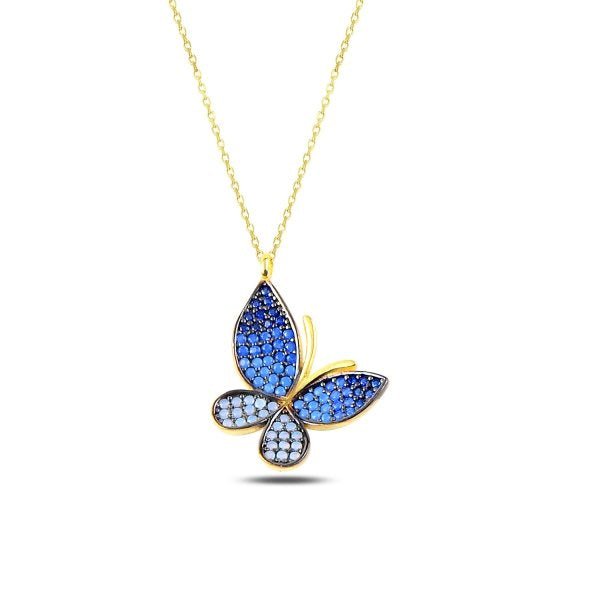 Shades of Blue Butterfly Necklace In Sterling Silver
