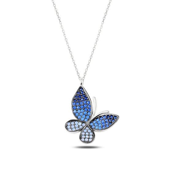 Shades of Blue Butterfly Necklace In Sterling Silver - Zehrai