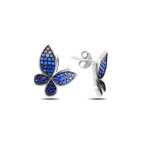 Shades of Blue Butterfly Stud Earrings In Sterling Silver - Zehrai