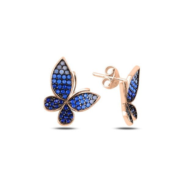 Shades of Blue Butterfly Stud Earrings In Sterling Silver