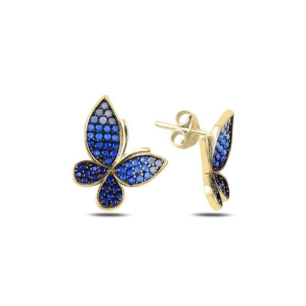 Shades of Blue Butterfly Stud Earrings In Sterling Silver - Zehrai