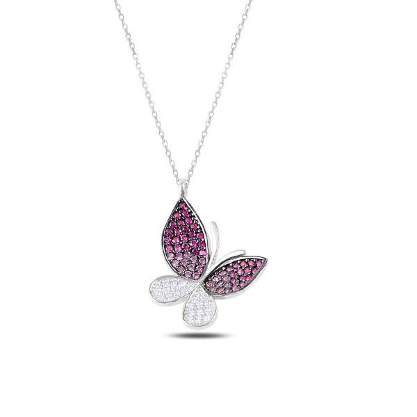 Shades of Red Butterfly Necklace In Sterling Silver - Zehrai
