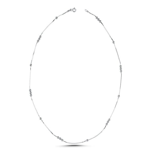 Snake Chain Necklace With Beads In Sterling Silver - Zehrai
