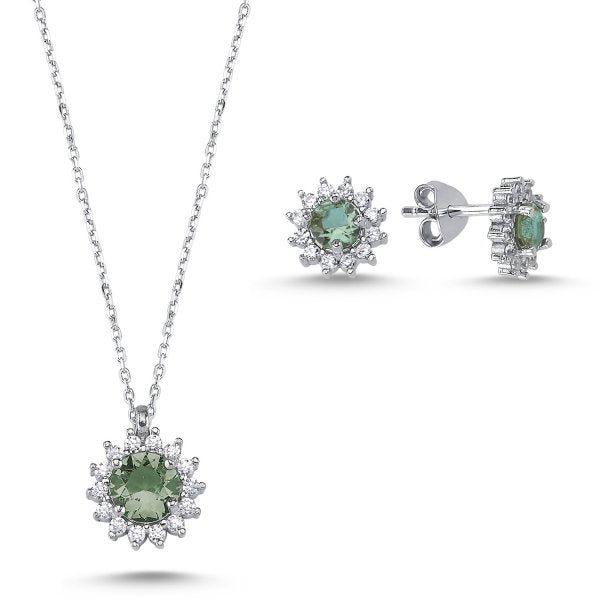 Solitaire Lab Created Sultanite Necklace and Earrings Set In Sterling Silver - Zehrai