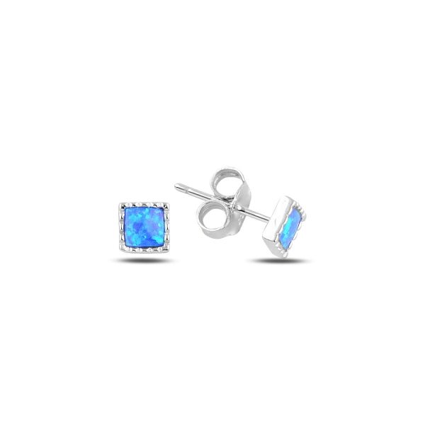 Square Created Opal Stud Earrings In Sterling Silver - Zehrai