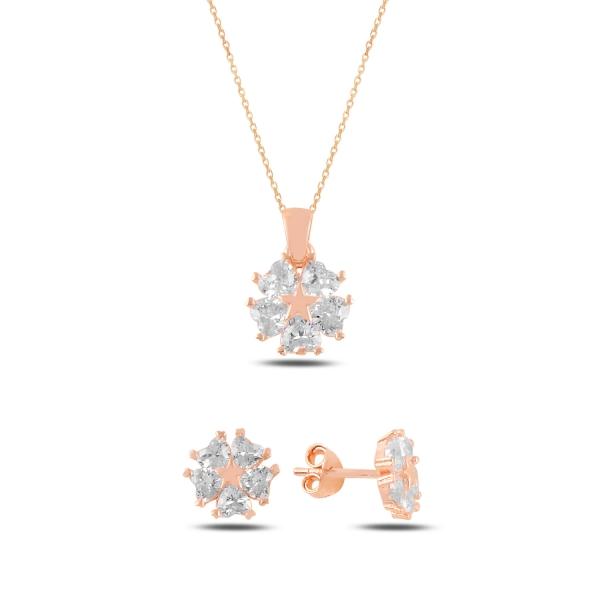 Star - flower necklace and earrings set in sterling silver