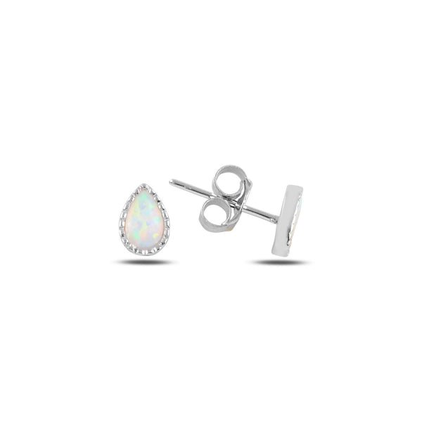 Teardrop created white opal stud earrings in sterling silver - Zehrai