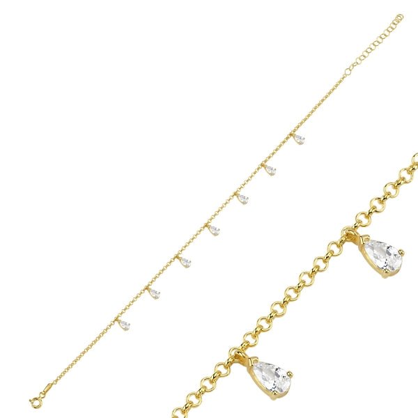 Teardrop Dangle Rolo Chain Anklet In Sterling Silver - Zehrai