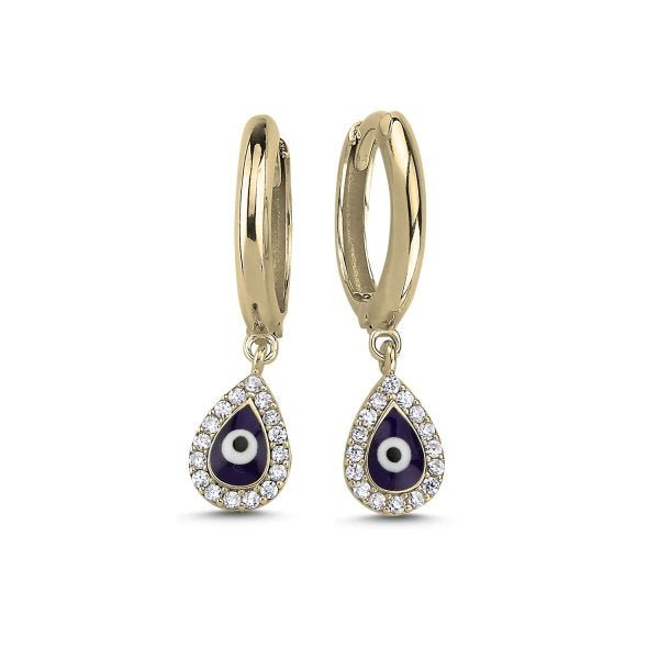 Teardrop Evil Eye Huggie Hoop Earrings In Sterling Silver - Zehrai