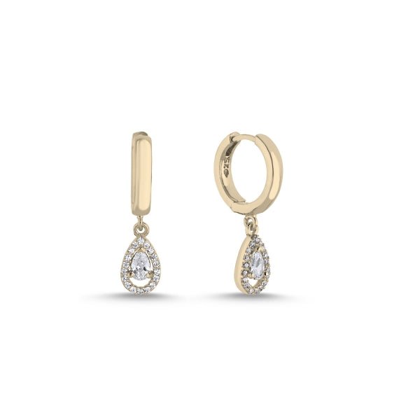 Teardrop Halo CZ Huggie Hoop Earrings In Sterling Silver