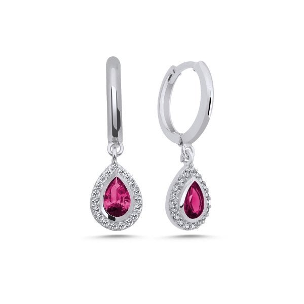 Old English Jewellers 9ct Gold On Silver Simulated Sapphire Teardrop Huggie Hoop Earrings