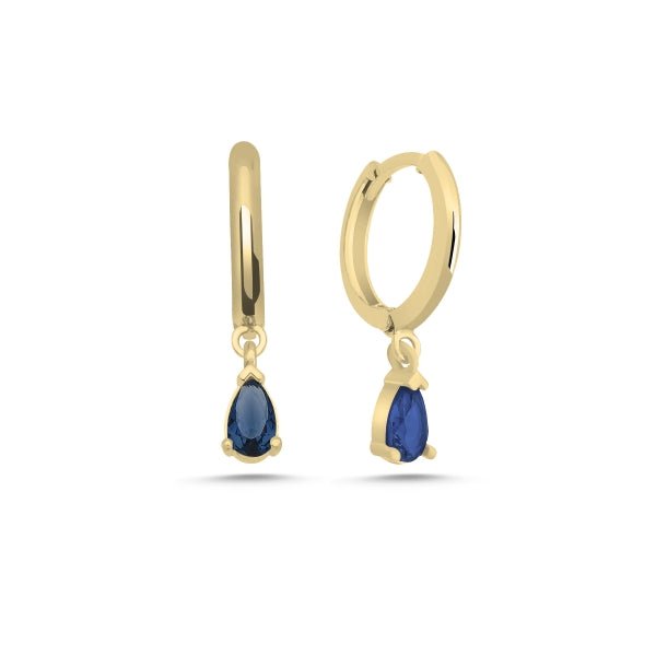 Teardrop Huggie Hoop Earrings With Created Sapphire In Sterling Silver - Zehrai