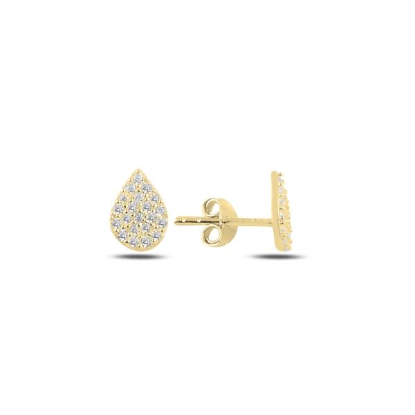 Teardrop stud earrings with cubic zirconia in sterling silver - Zehrai