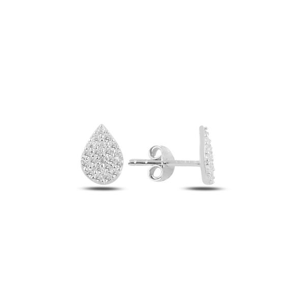 Teardrop stud earrings with cubic zirconia in sterling silver