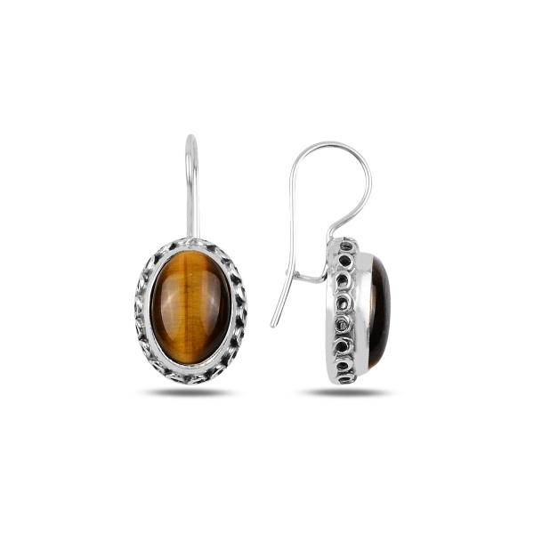 Tiger’s Eye Earrings In Sterling Silver - Zehrai