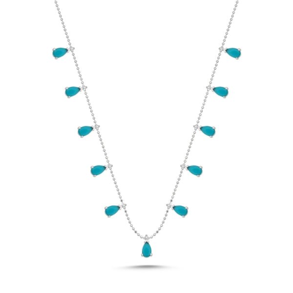 Turquoise Dangle Choker Necklace in Sterling Silver - Zehrai