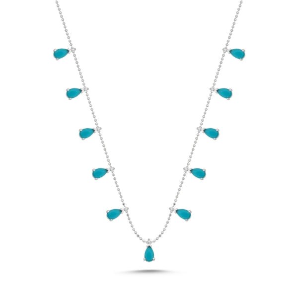 Turquoise Dangle Choker Necklace in Sterling Silver - Zehrai